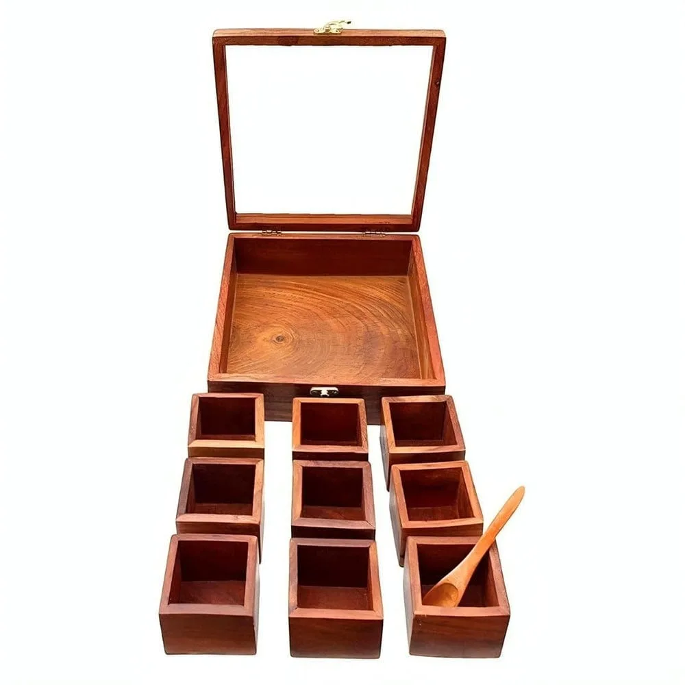 wooden spice box with nine containers