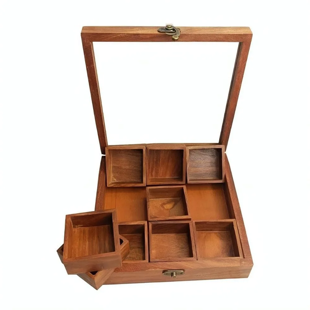 wooden spice box with nine containers