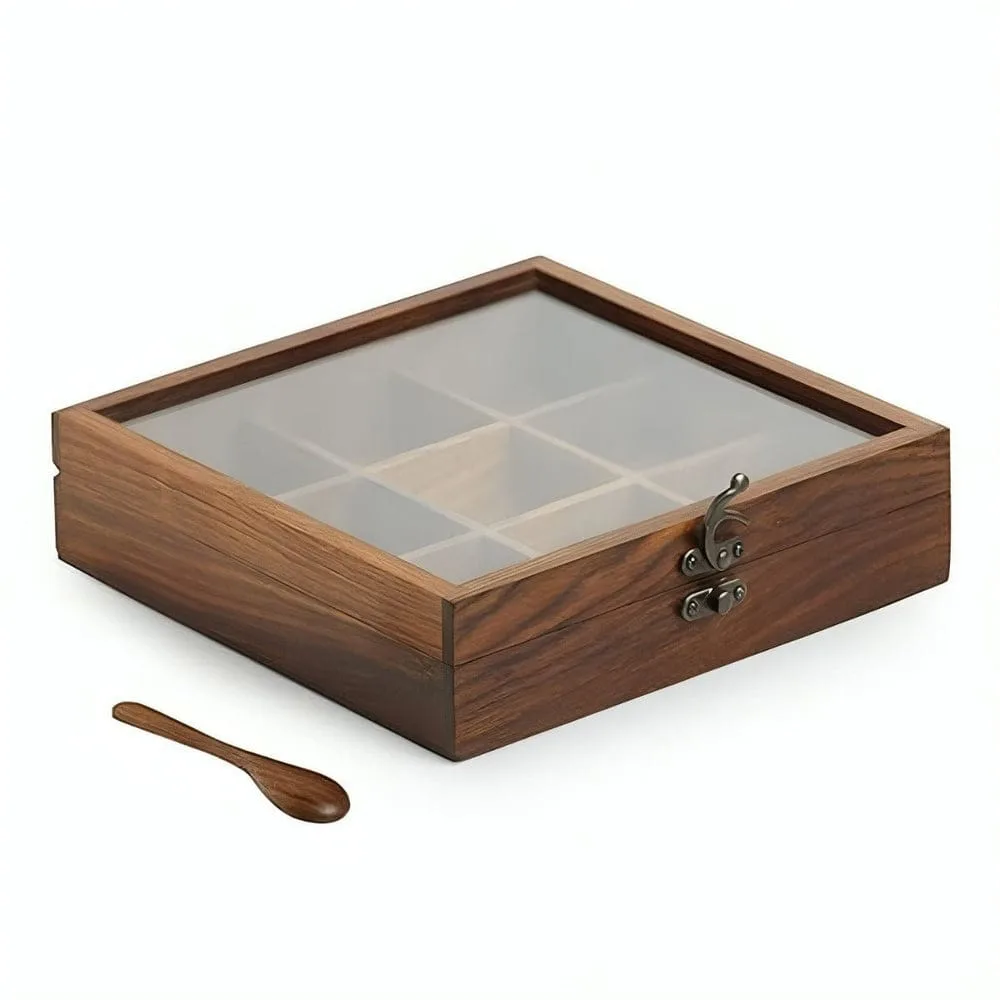 wooden spice box with nine containers