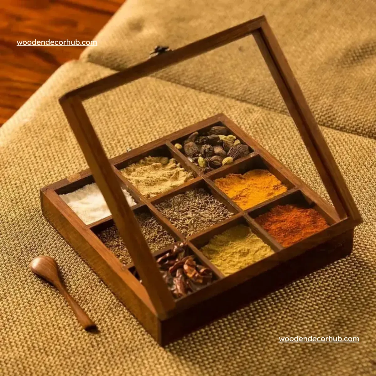 wooden spice box with nine containers