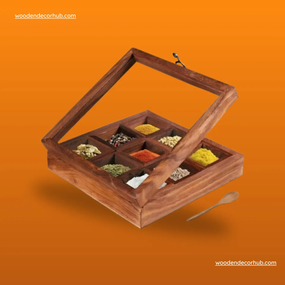 Wooden spice box with nine container